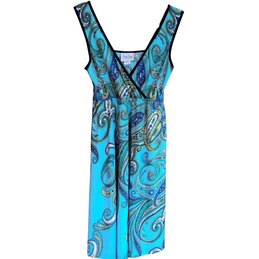 Dream Dance Line Art Turquoise Paisley Dress Small Boho Festival Y2K Resort